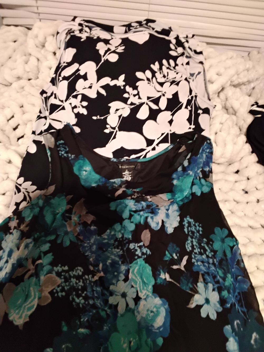 Black Floral Sleeveless Shift Dress Duo - Teal & White Prints
